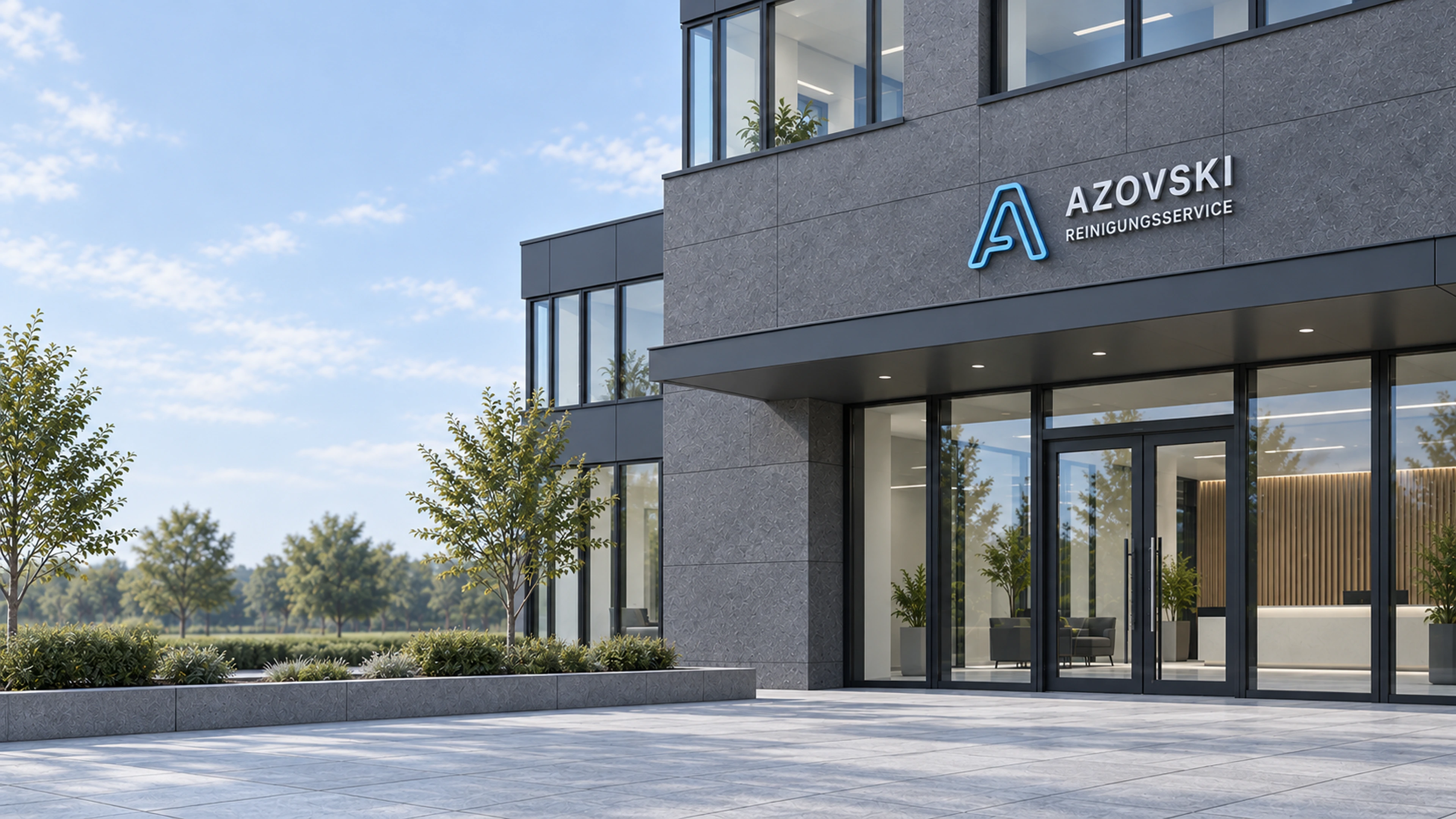 AZOVSKI Markenvisualisierung eines modernen Gebäudeeingangs